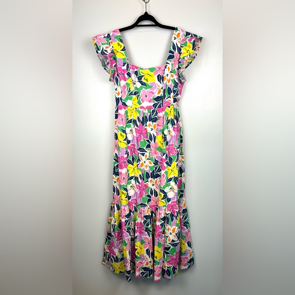 Meet Me In Santorini Medium Floral Flutter Sleeve Tie Back Cut Out Maxi Dress - Picture 3 of 9